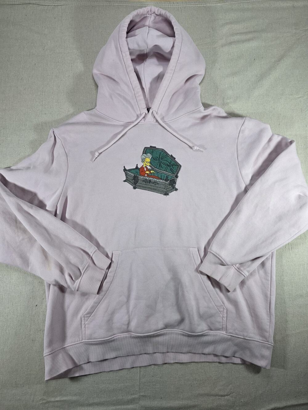 The Simpsons Mr Burns Hoodie Mens XL Pink Embroidered Coffin Pullover Sweatshirt